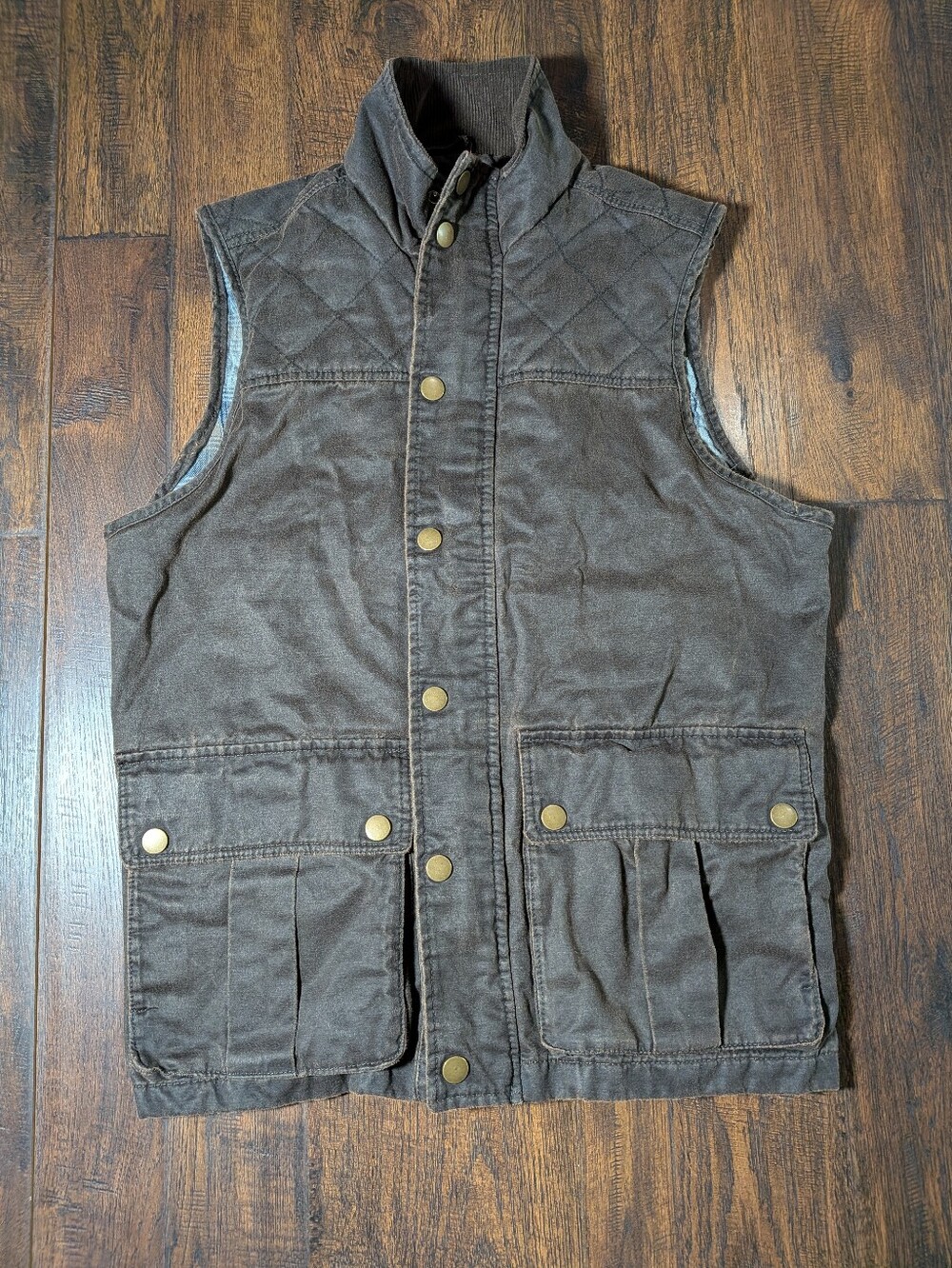 Mountain And Isles Vest Mens Medium Brown Waxed Quilted Utility Workwear Lined
